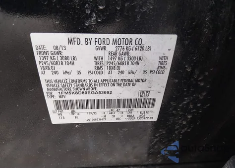 2014 Ford Explorer Xlt z USA, uszkodzony, nr VIN 1FM5K8D89EGA53692